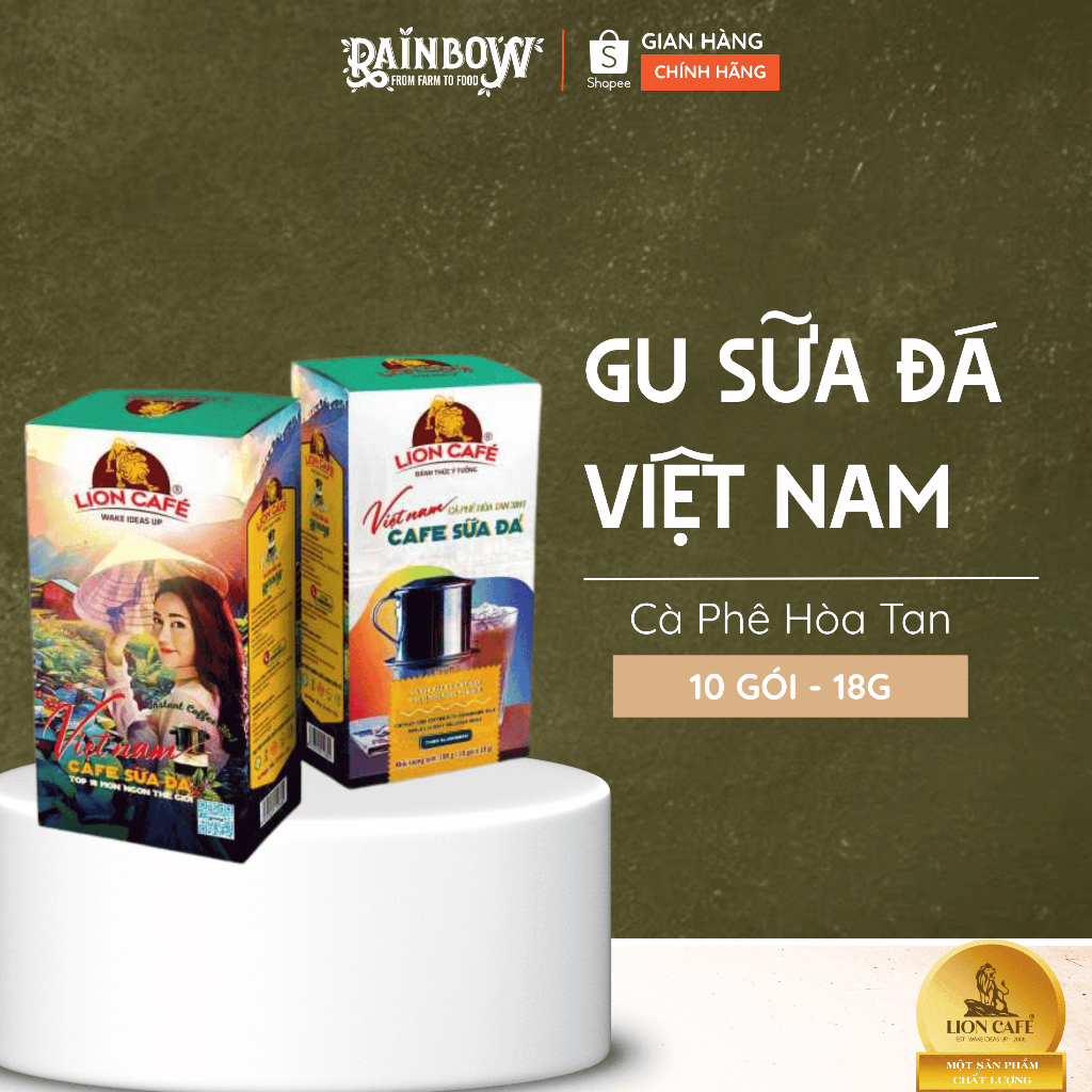 LION CAFE - Cà phê hòa tan 3in1 - Gu sữa đá Việt Nam - Hộp 180g (10 gói x 18g)