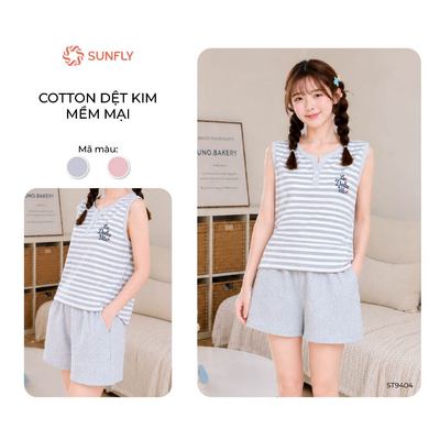 Đồ bộ mặc nhà nữ SUNFLY cotton áo sát nách quần sooc ST9404