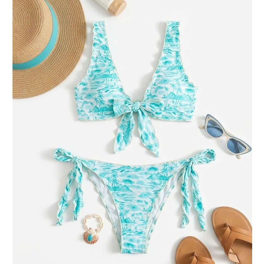 Bộ bơi 2 mảnh Pacsun,bikini đi biển màu xanh lam trắng nhẹ nhàng dáng tam giác dây buộc hàng VNXK