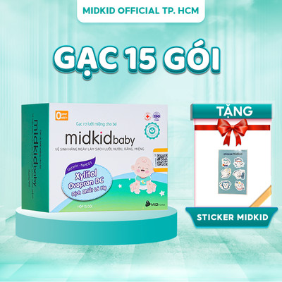 Gạc rơ lưỡi MidkidBaby hộp 15 gói cho bé sơ sinh giúp làm sạch khoang miệng