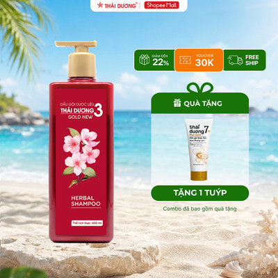 [Mua 1 Tặng 1] Dầu Gội Dược Liệu Thái Dương 3 GOLD (Chai 500ml, Hoa Đào) Tặng 1 dầu gội Thái Dương 7 Plus 50g