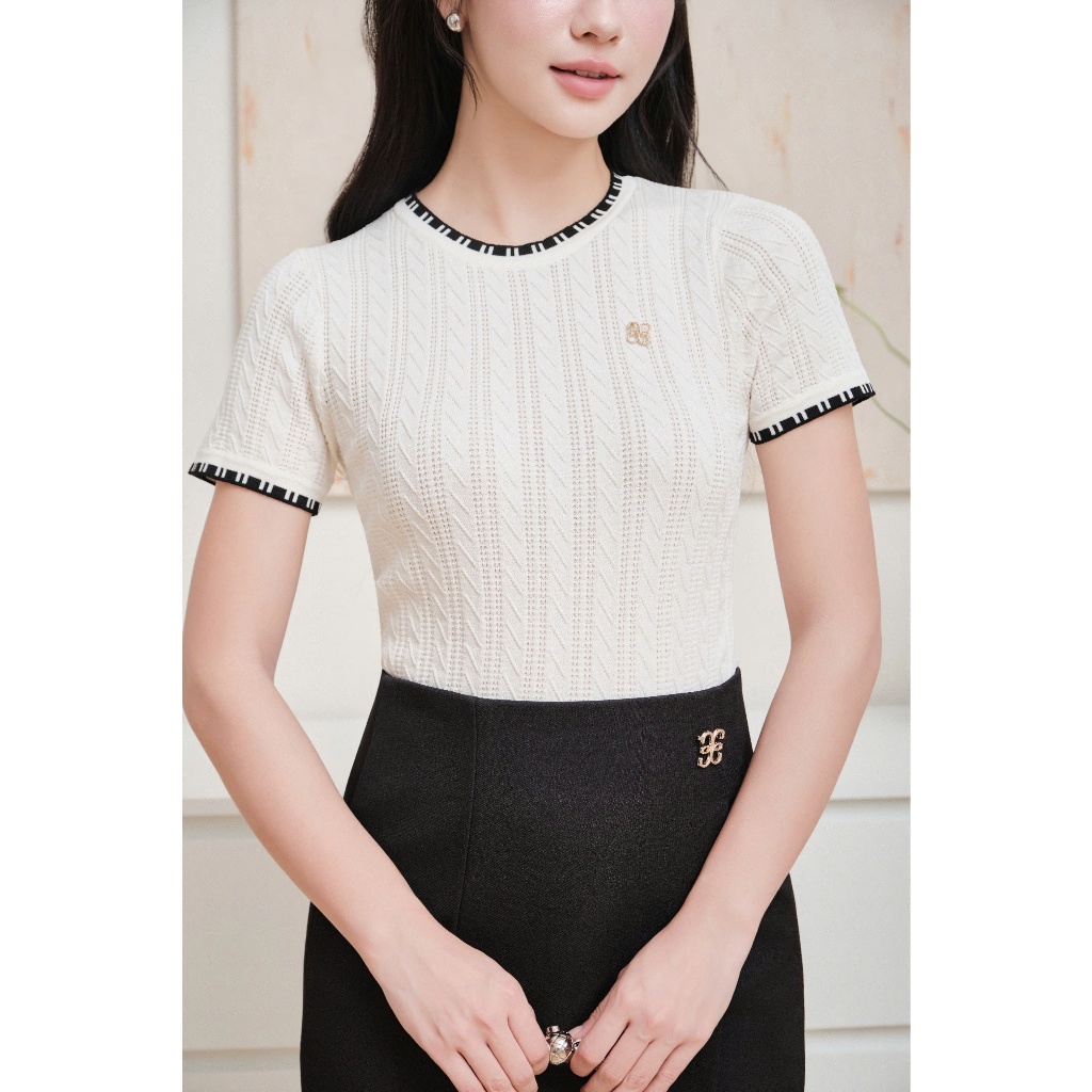 Áo kiểu dệt kim viền cổ, tay chất liệu mềm mướt, thoáng mịn thanh lịch thời trang nữ Calie AkDK262
