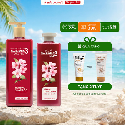 [Hoả tốc] Dầu gội Thái Dương 3 Gold Hoa Đào 500ml / Dầu xả 333ml tặng tube Thái Dương 7 Plus Gold 50g