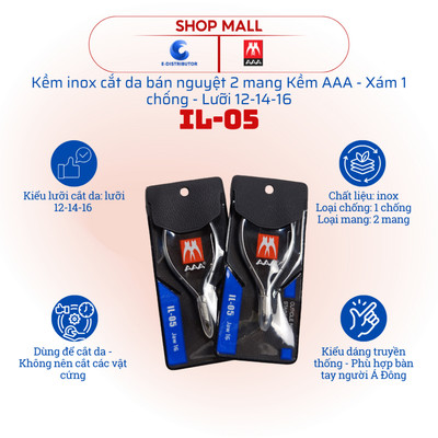 [HỎA TỐC] Kềm inox cắt da bán nguyệt 2 mang xám 1 chống Kềm AAA IL-05 - Lưỡi 16 - Hàng chính hãng