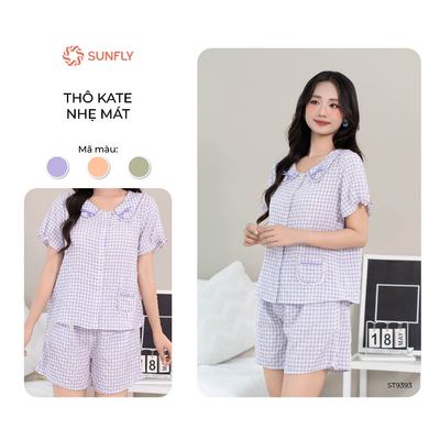Bộ mặc nhà pijama nữ SUNFLY  kate mềm áo cộc quần sooc ST9393