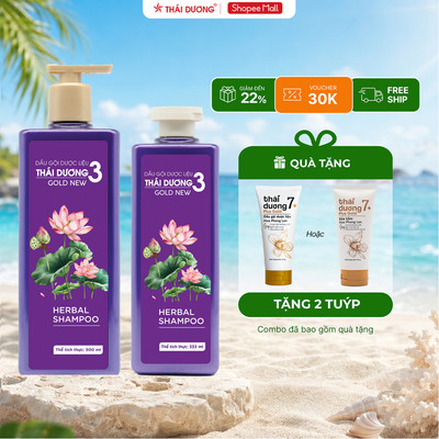 [Hoả tốc] Dầu gội Thái Dương 3 GOLD New Hoa Sen 500ml / Dầu xả 333ml tặng Tube Thái Dương 7 Plus Gold 50g
