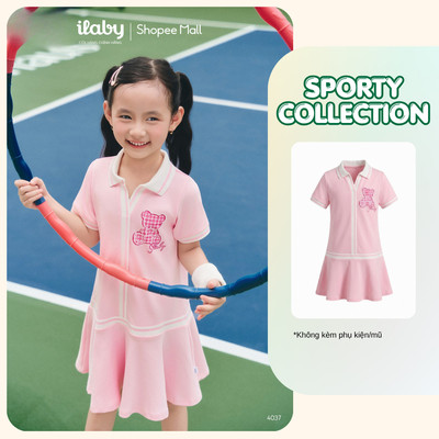 [ILABY 10-40kg] Váy thể thao bé gái thiết kế cổ polo phối họa tiết gấu thời trang năng động [4037]