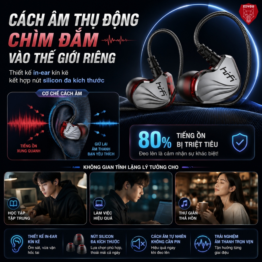 Tai Nghe Có Dây Nhét Tai ZIYOU S2000 BASS Khủng Driver Dynamic 14mm Chiến Hết Mọi Loại Game Chống Ồn | BigBuy360 - bigbuy360.vn