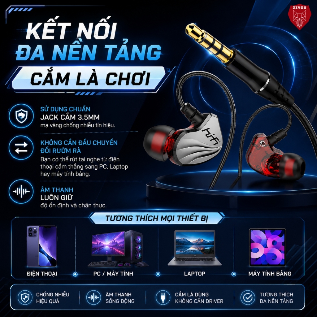 Tai Nghe Có Dây Nhét Tai ZIYOU S2000 BASS Khủng Driver Dynamic 14mm Chiến Hết Mọi Loại Game Chống Ồn | BigBuy360 - bigbuy360.vn