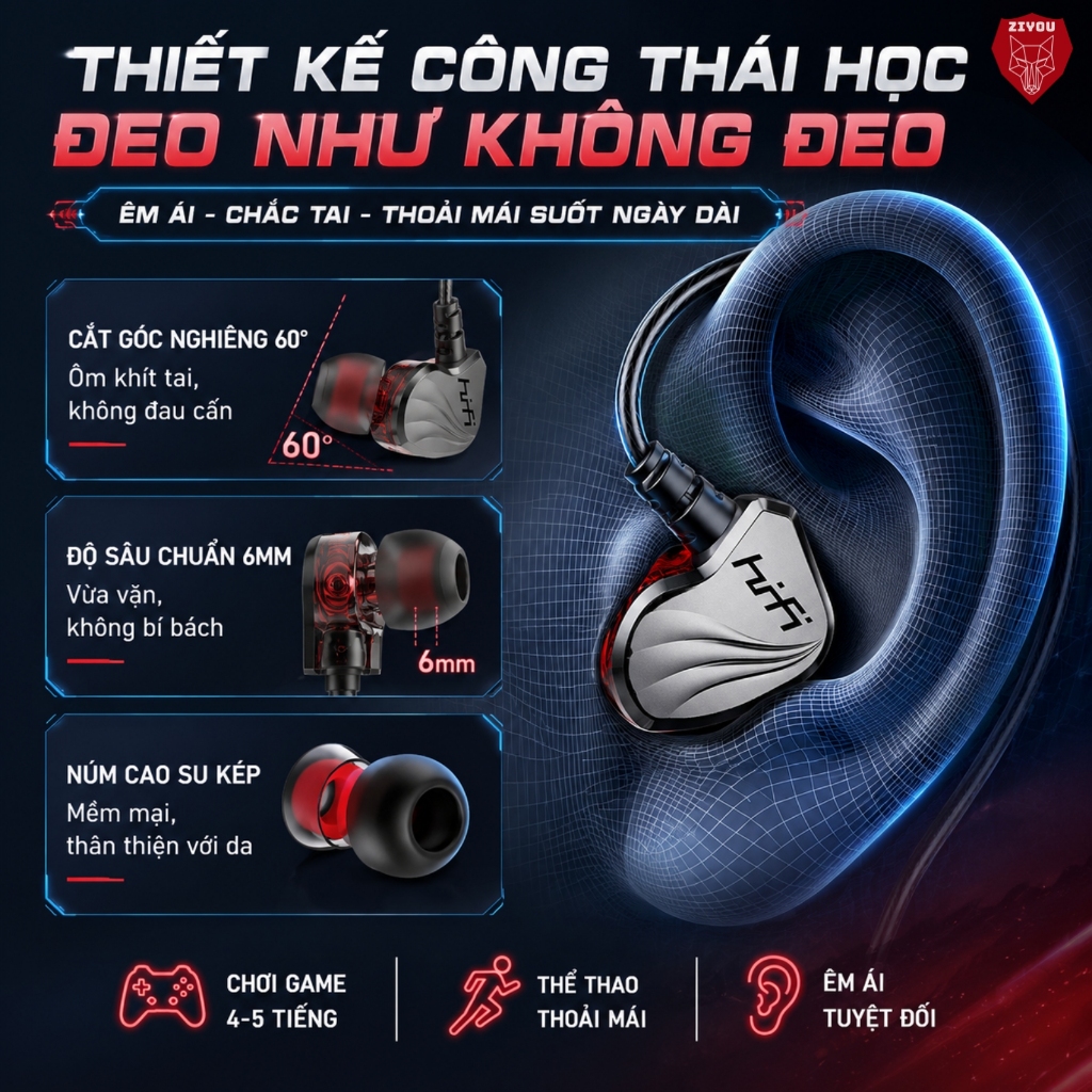 Tai Nghe Có Dây Nhét Tai ZIYOU S2000 BASS Khủng Driver Dynamic 14mm Chiến Hết Mọi Loại Game Chống Ồn | BigBuy360 - bigbuy360.vn