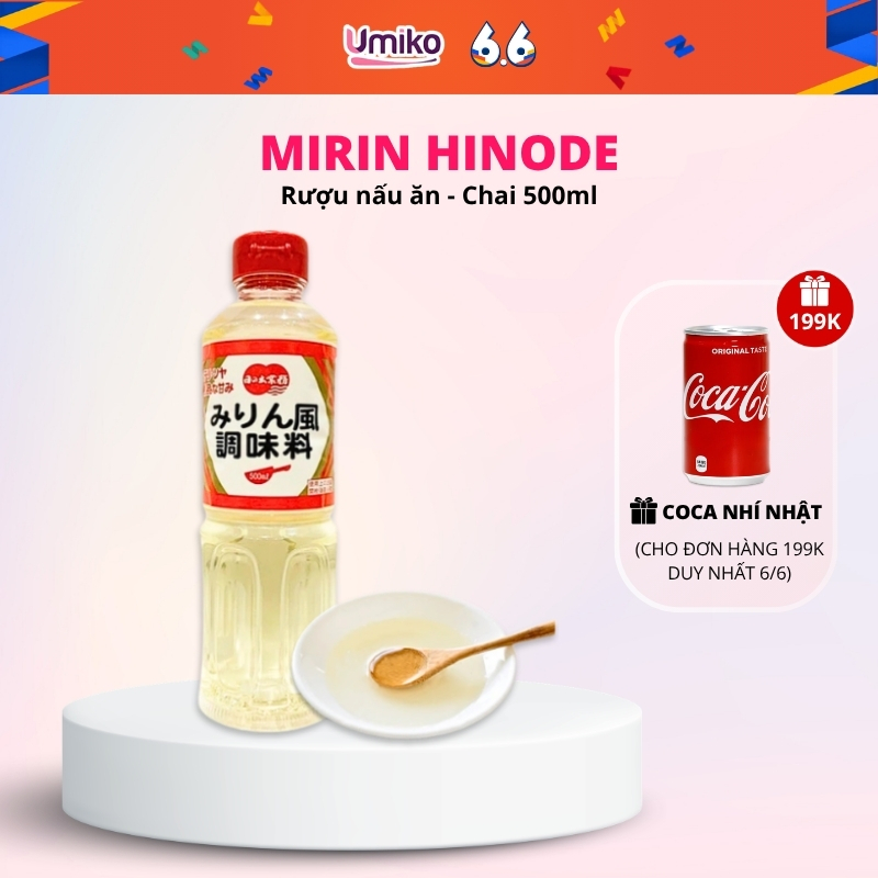 Rượu nấu ăn Mirin Hinode nội địa Nhật gia vị nấu ăn, khử tanh rượu gạo nồng độ thấp 500ml - Umiko