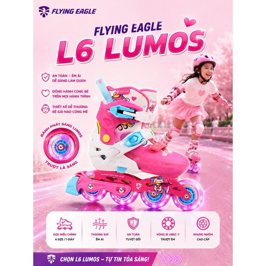 Giày Patin Trẻ em Flying Eagle L6 Lumos tặng phụ kiện bảo hộ
