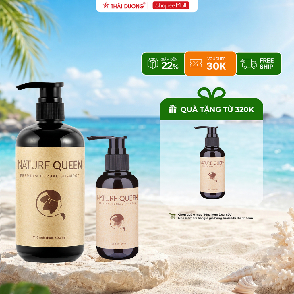 Dầu gội thảo dược cao cấp Nature Queen 100ml / 480ml dành cho tóc rụng , hỗ trợ mọc tóc  Sao Thái Dương