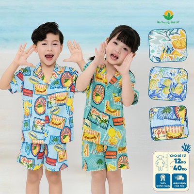 Bộ pijama bé trai bé gái Lanh thoáng mát Việt Thắng Quần đùi áo cộc tay Size 2-14 tuổi B63.6018