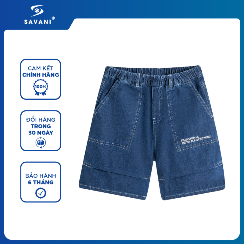 Quần Short Jean Bé Trai SAVANI Lưng Chun Co Giãn, Chất Denim Mềm Thoải Mái BSJS062S6