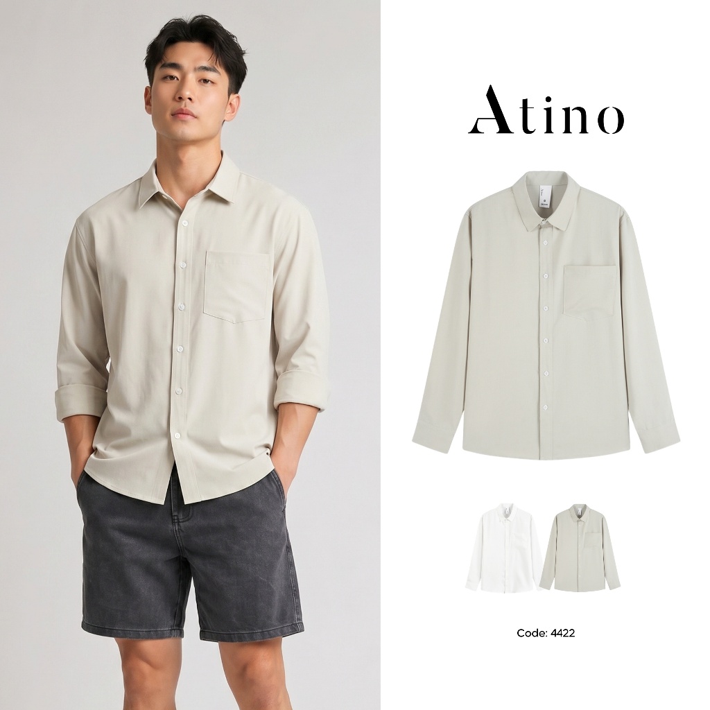 Áo Sơ Mi Nam Tay Dài Trơn ATINO Phong Cách Hàn Quốc Chất Liệu Thoáng Mát Ít Nhăn L.4.4422