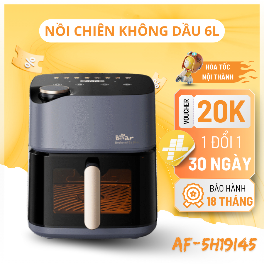 Nồi Chiên Không Dầu Bear AF-5H19I45 6L 8 Chế Độ Bảo Hành Chính Hãng 18 Tháng