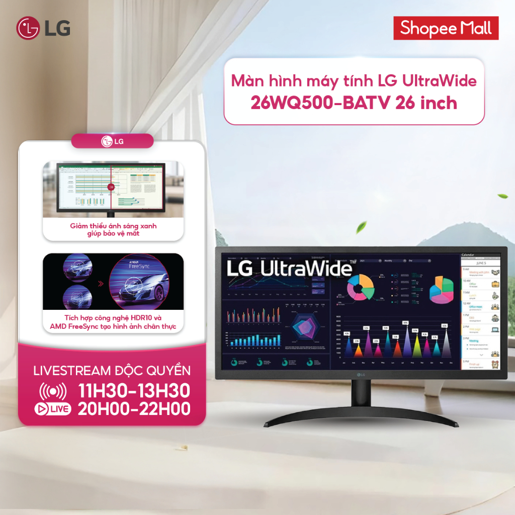 Màn hình máy tính LG UltraWide 26WQ500-B.ATV 26 inch 21:9 Full HD, Bảo hành Chính hãng 24 tháng