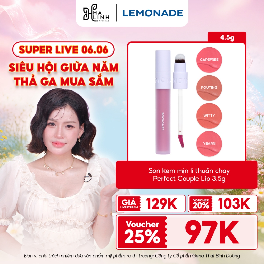 [Võ Hà Linh x Lemonade] Son kem mịn lì thuần chay Lemonade Perfect Couple Lip 3.5g