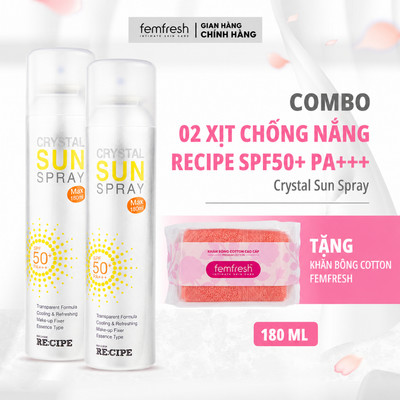 [COMBO 2] Xịt chống nắng RECIPE SPF50+ PA++++ lâu trôi, kháng nước, không bết dính