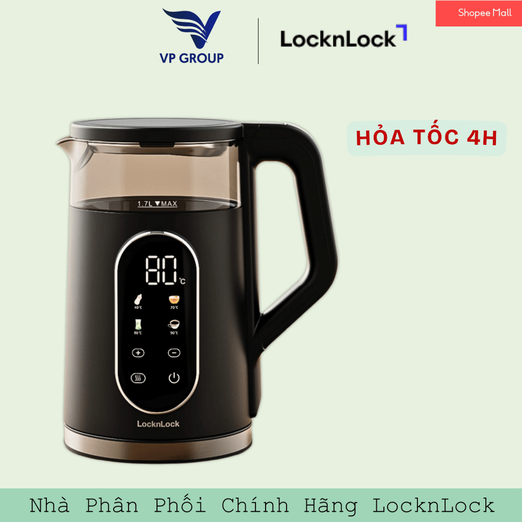 Ấm đun siêu tốc Locknlock Chính Hãng Digital electric kettle 1.7L- Màu đen - EJK286BLK
