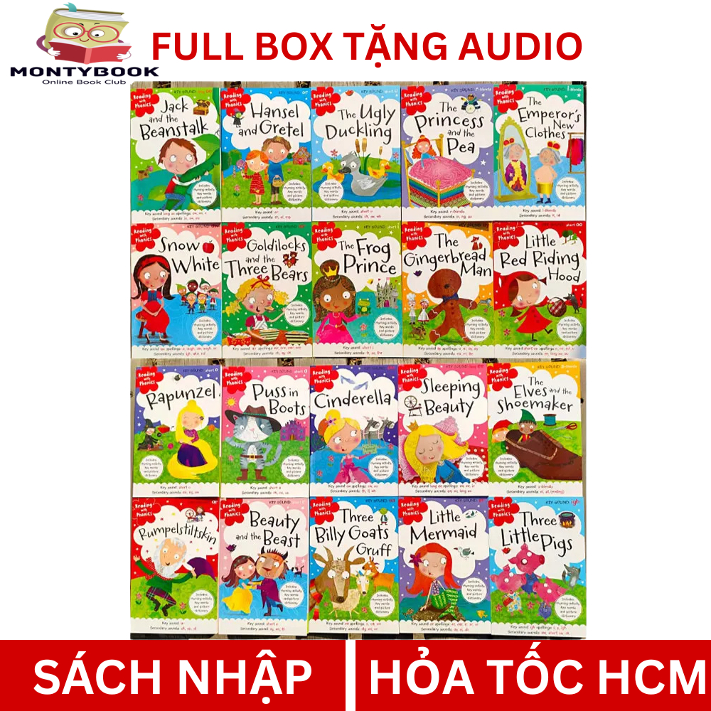 Sách học phonics - Reading with phonics 20 cuốn + File nghe Mp3, sách nhập trung đẹp, GIẤY BÓNG, FUL