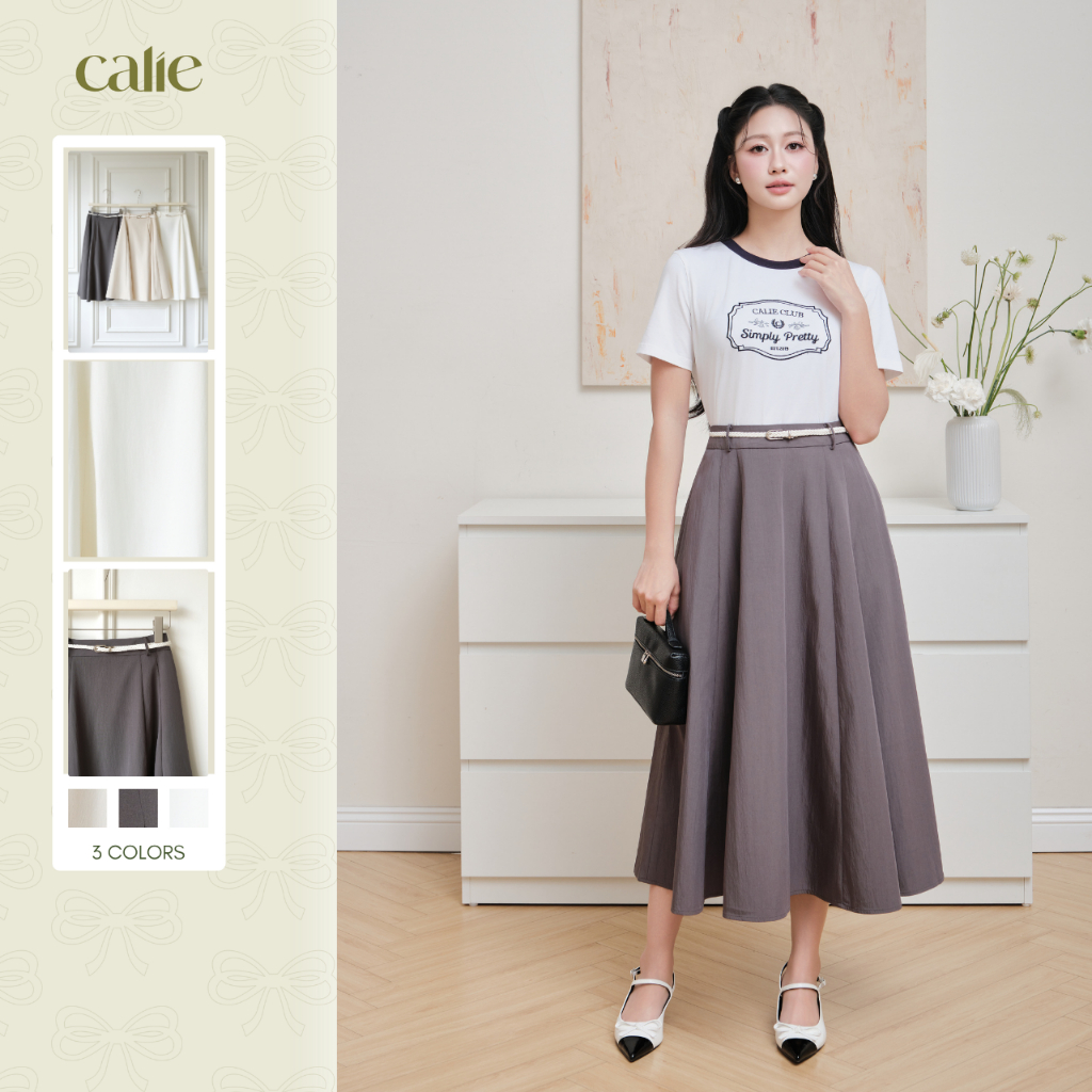 Chân váy xòe tuytsi dáng rủ, chất liệu cao cấp, mềm thoáng form basic tôn dáng thời trang Calie CX16