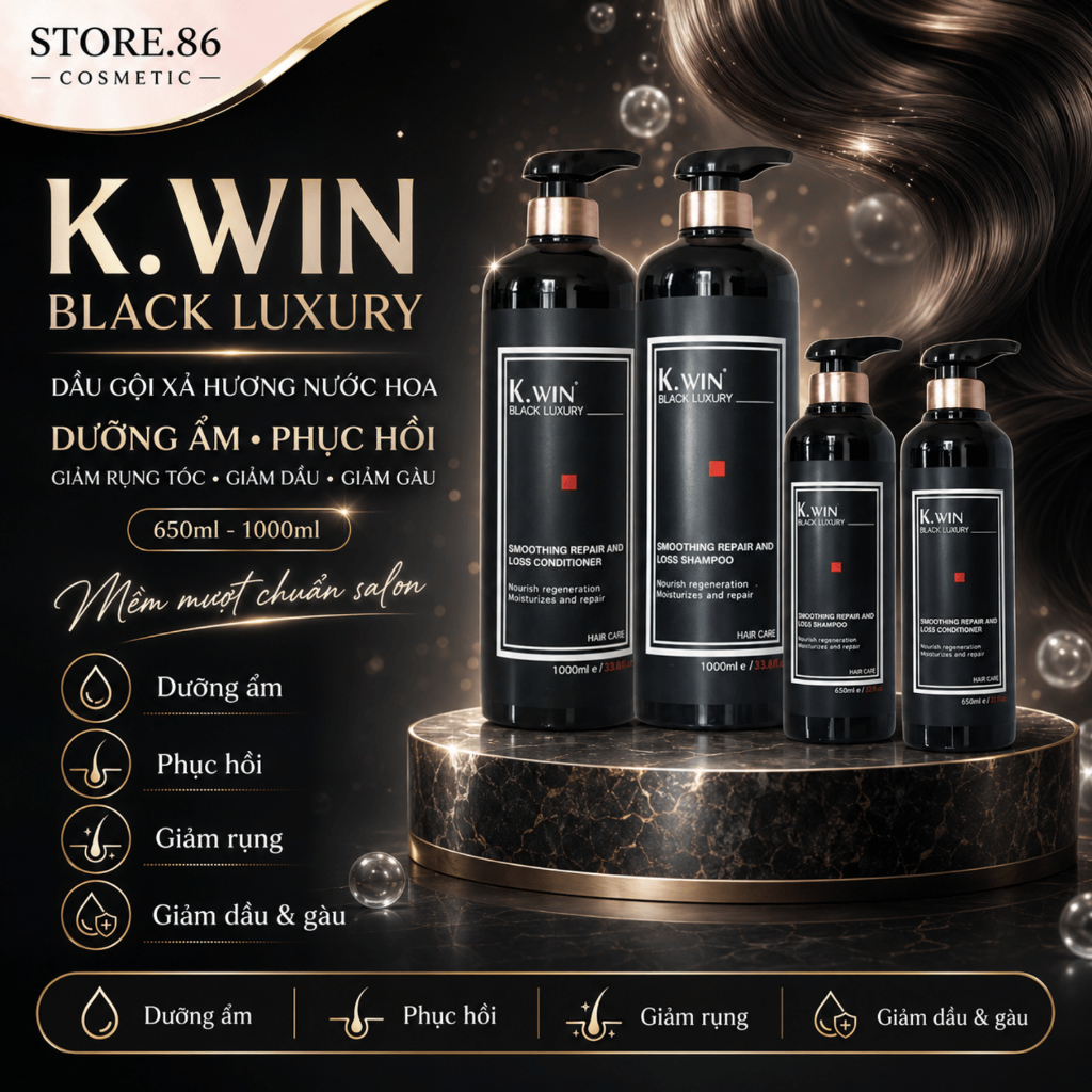Dầu Gội Xả K.win Black Luxury Hương Nước Hoa Dưỡng Ẩm Phục Hồi Giảm Rụng Tóc, Giảm Dầu, Gàu