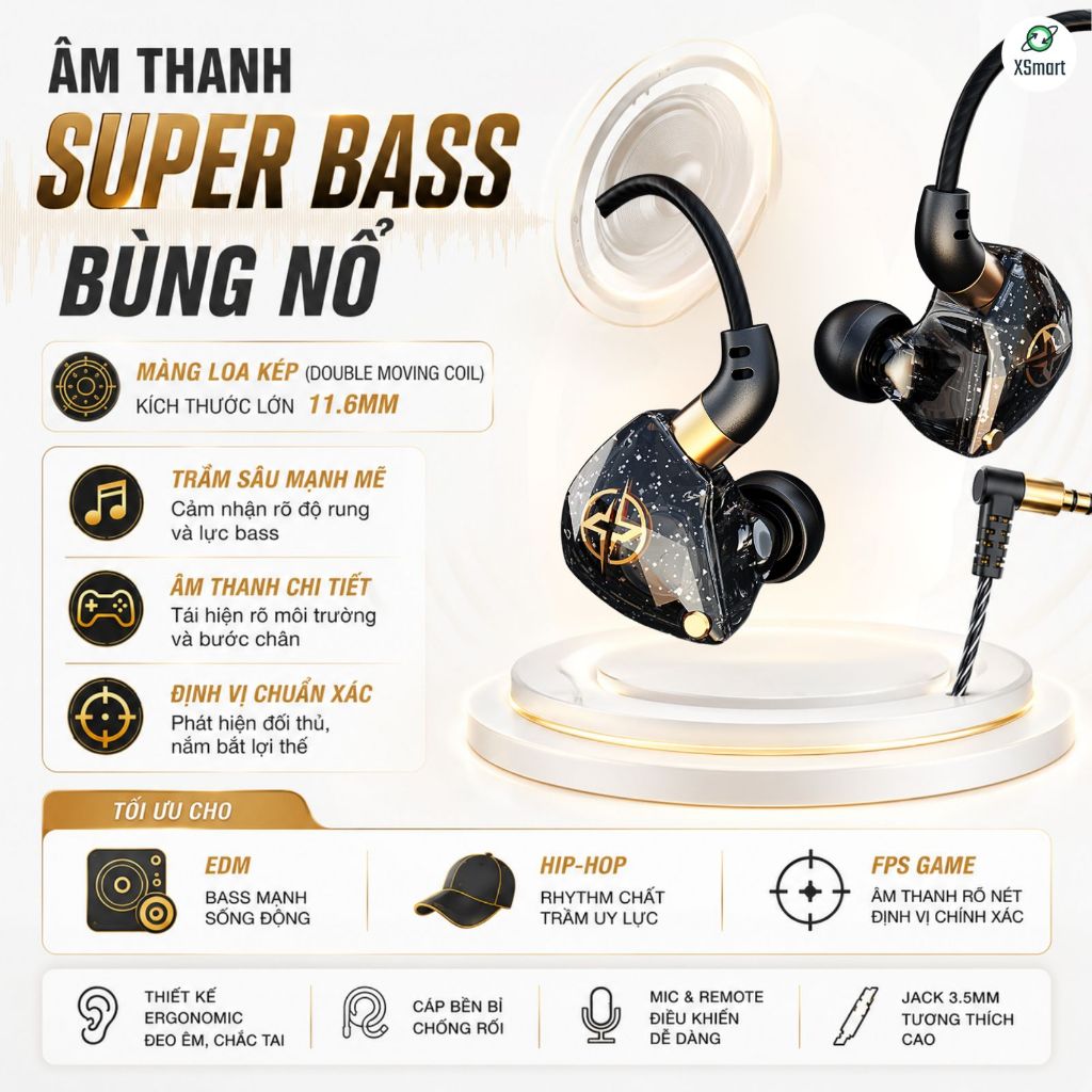Tai Nghe Dây Nhét Tai Chống Ồn X6 Âm Thanh Siêu Bass Nghe Nhạc, Xem Phim, Tích Hợp Mic, Jack 3.5mm | BigBuy360 - bigbuy360.vn