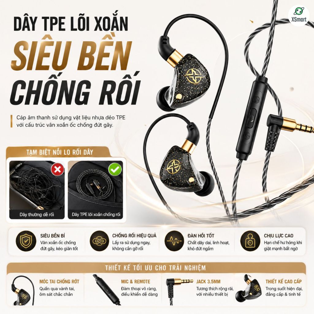 Tai Nghe Dây Nhét Tai Chống Ồn X6 Âm Thanh Siêu Bass Nghe Nhạc, Xem Phim, Tích Hợp Mic, Jack 3.5mm | BigBuy360 - bigbuy360.vn