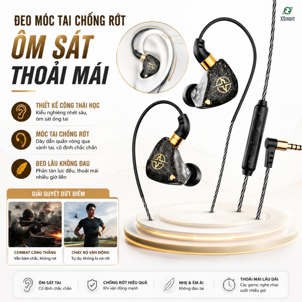 Tai Nghe Dây Nhét Tai Chống Ồn X6 Âm Thanh Siêu Bass Nghe Nhạc, Xem Phim, Tích Hợp Mic, Jack 3.5mm | BigBuy360 - bigbuy360.vn