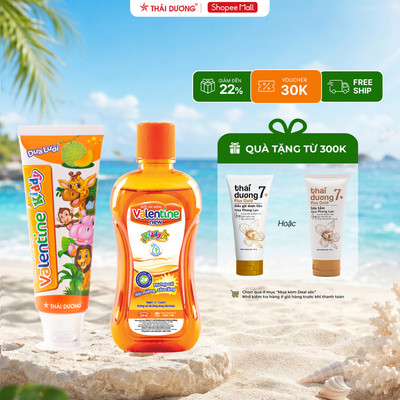 Combo Kem đánh răng trẻ em Valentine Kiddy 100g & Nước súc miệng trẻ em Valentine Kiddy 250ml- Sao Thái Dương