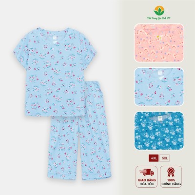 Bộ lanh bigsize nữ quần lửng áo cộc tay thời trang Việt Thắng - B06.5041