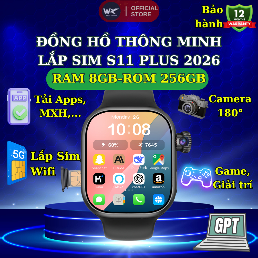 Đồng Hồ Thông Minh Lắp Sim S11 Plus 2026 Định Vị GPS, Chơi Game, Video Call, Tải Ứng Dụng, Chat GPT