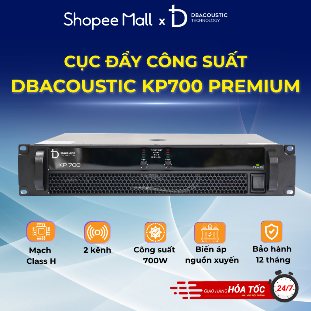 Cục đẩy công suất DBAcoustic KP700 PREMIUM - 2 kênh - Mạch Class AB - 500W/kênh - Chính hãng - BH 12