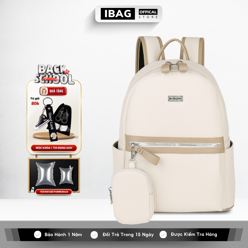 Balo Da Đi Học IBAG Balô Da Thời Trang Nam Nữ Cặp Da Pu Cao Cấp Cặp Học Sinh Balo Đựng Laptop 14 Inh