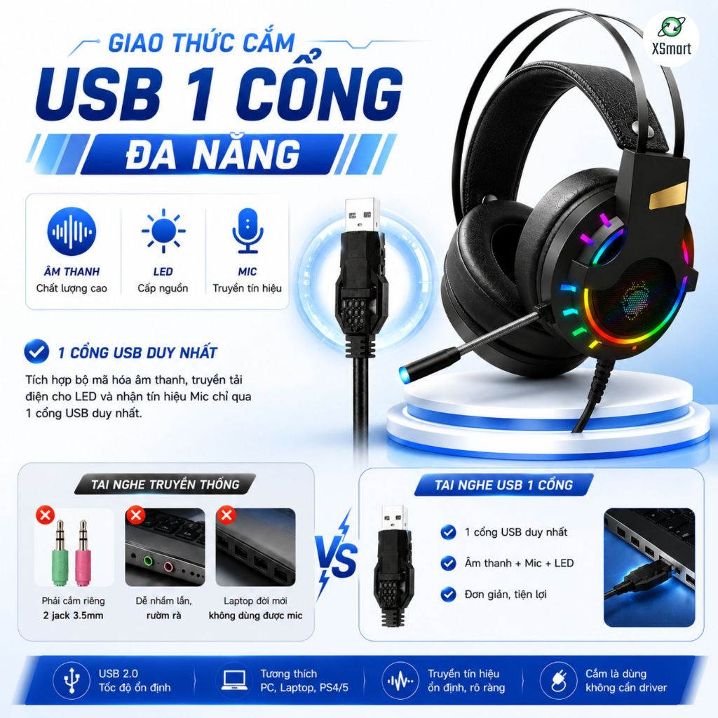Tai Nghe Chụp Tai Chuyên Game Máy Tính K3 Super Gaming Giả Lập 7.1 USB LED RGB Chống Ồn, Siêu Bass | BigBuy360 - bigbuy360.vn