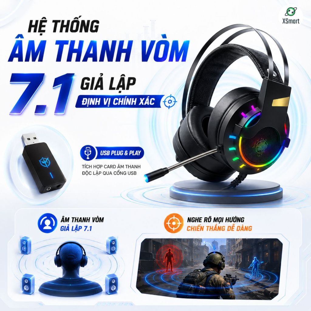 Tai Nghe Chụp Tai Chuyên Game Máy Tính K3 Super Gaming Giả Lập 7.1 USB LED RGB Chống Ồn, Siêu Bass | BigBuy360 - bigbuy360.vn