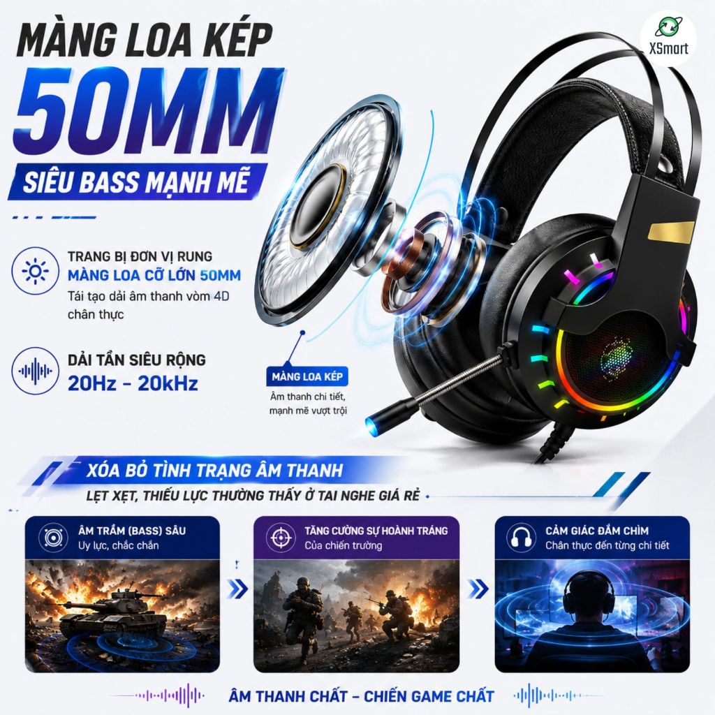 Tai Nghe Chụp Tai Chuyên Game Máy Tính K3 Super Gaming Giả Lập 7.1 USB LED RGB Chống Ồn, Siêu Bass | BigBuy360 - bigbuy360.vn