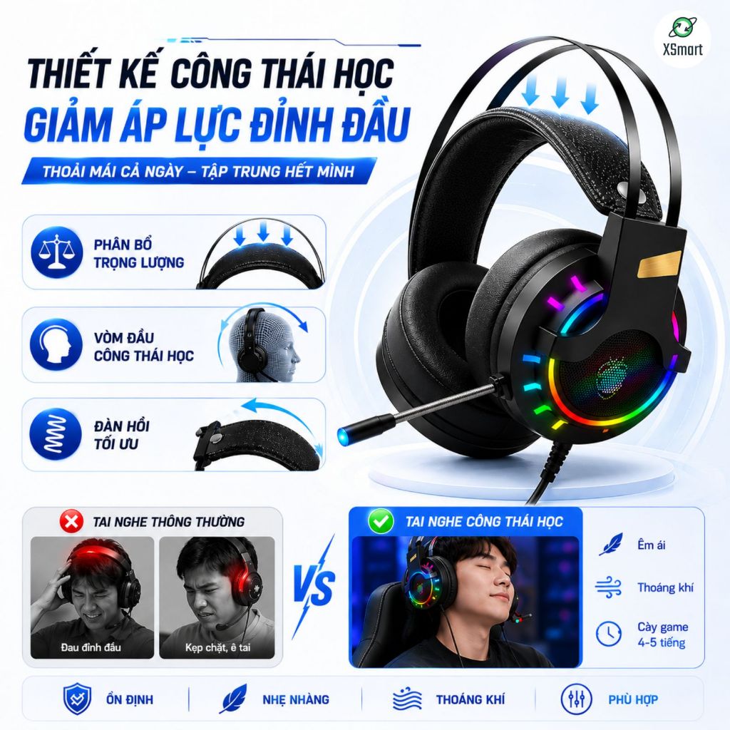Tai Nghe Chụp Tai Chuyên Game Máy Tính K3 Super Gaming Giả Lập 7.1 USB LED RGB Chống Ồn, Siêu Bass | BigBuy360 - bigbuy360.vn