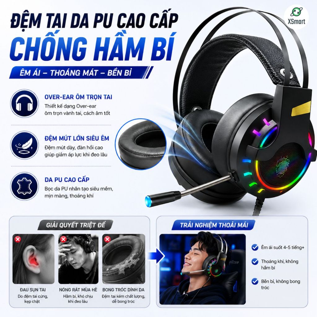 Tai Nghe Chụp Tai Chuyên Game Máy Tính K3 Super Gaming Giả Lập 7.1 USB LED RGB Chống Ồn, Siêu Bass | BigBuy360 - bigbuy360.vn