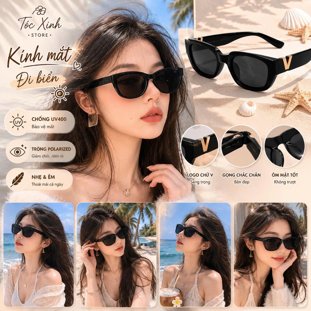 Kính Mắt Mèo GM 2025 Nữ Phong Cách HongKong UV400 Chống Nắng Đi Biển Thời Trang Cao Cấp Tôn Mặt Nhỏ