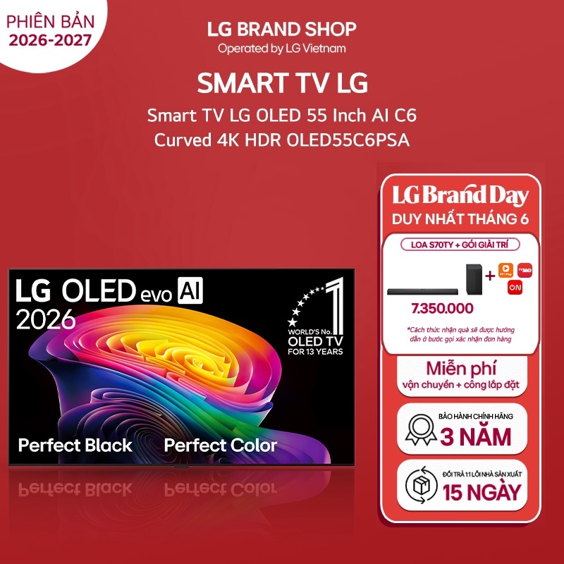 OLED55C6 - Tivi thông minh LG 55 Inch OLED evo AI C6 Curved OLED 4K HDR OLED55C6