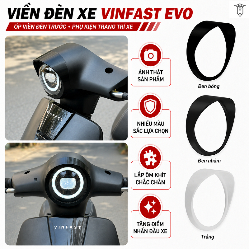 Mão Chắn Gió Và Viền Đèn Pha Dài VinFast Evo Grand, Evo Grand Lite, Evo200, Evo200 Lite, Evo Lite Ne