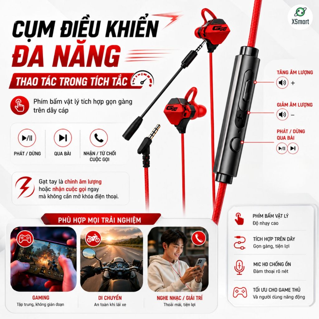 Tai Nghe Nhét Tai Gaming G10 NEW Pro Chống Ồn Cao Cấp Dùng Cho Cả Máy Tính, Điện Thoại, Có Mic Rời | BigBuy360 - bigbuy360.vn