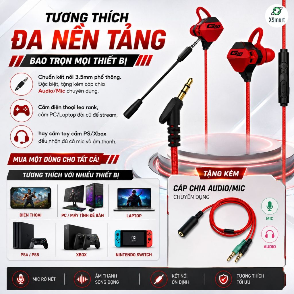 Tai Nghe Nhét Tai Gaming G10 NEW Pro Chống Ồn Cao Cấp Dùng Cho Cả Máy Tính, Điện Thoại, Có Mic Rời | BigBuy360 - bigbuy360.vn