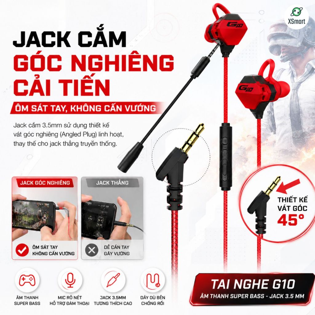Tai Nghe Nhét Tai Gaming G10 NEW Pro Chống Ồn Cao Cấp Dùng Cho Cả Máy Tính, Điện Thoại, Có Mic Rời | BigBuy360 - bigbuy360.vn