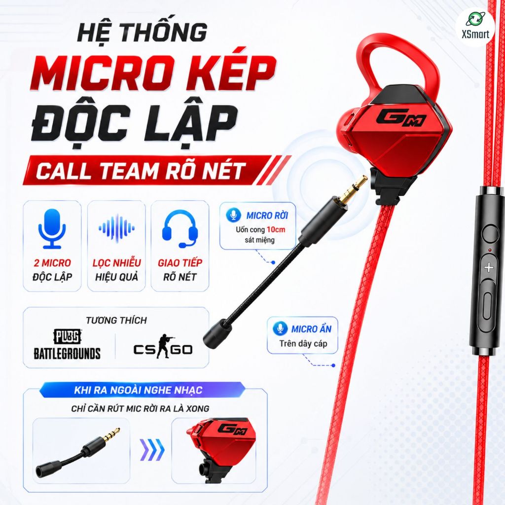 Tai Nghe Nhét Tai Gaming G10 NEW Pro Chống Ồn Cao Cấp Dùng Cho Cả Máy Tính, Điện Thoại, Có Mic Rời | BigBuy360 - bigbuy360.vn