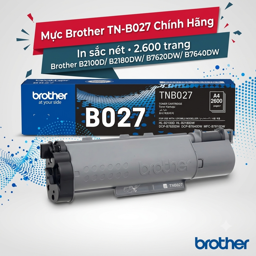 [Chính hãng] Hộp mực TNB027 cho máy in Brother B2100D / B2180DW / B7620DW / B7640DW