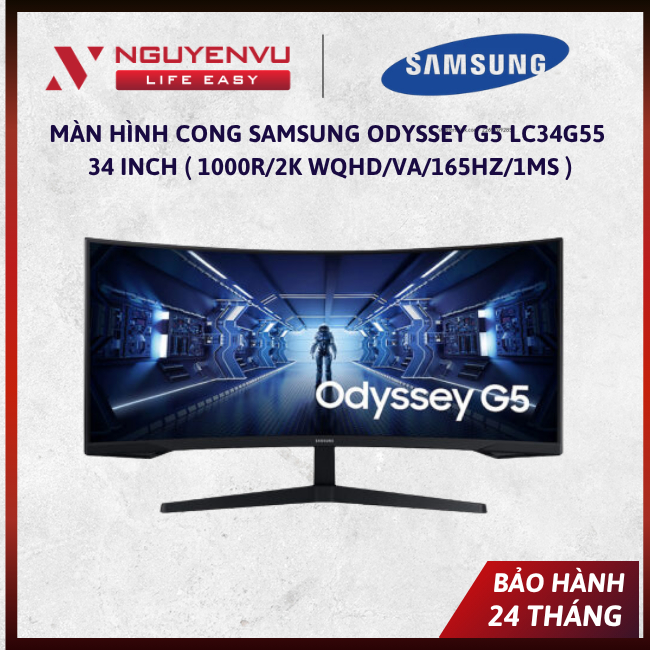 [Chính Hãng] Màn Hình Cong Samsung Odyssey G5 LC34G55 34 inch ( 1000R/2K WQHD/VA/165Hz/1ms ) - Bảo H